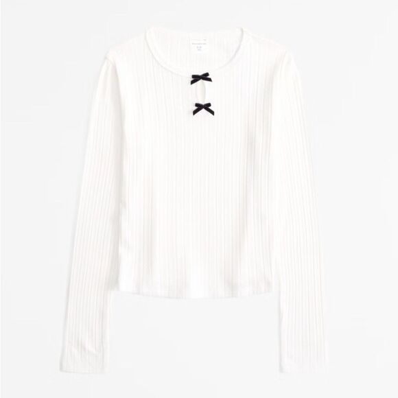 Abercrombie Girls long-sleeve pointelle bow tee - Picture 1 of 6